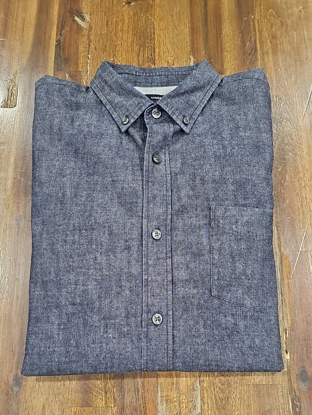 Vince Men's Button-Down Chambray  Shirt in Indigo Blue